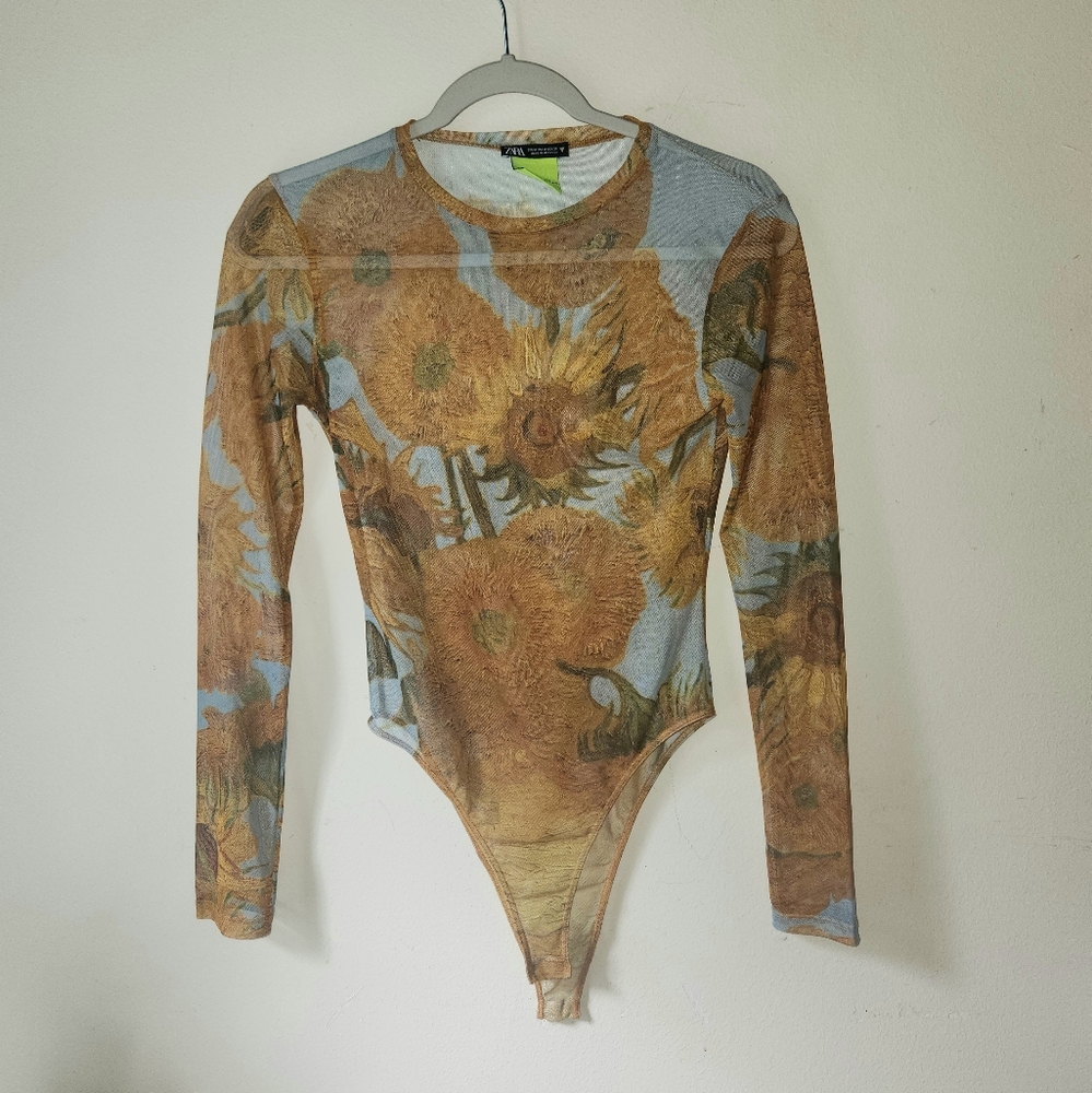 Van Gogh Flowers mesh bodysuit
